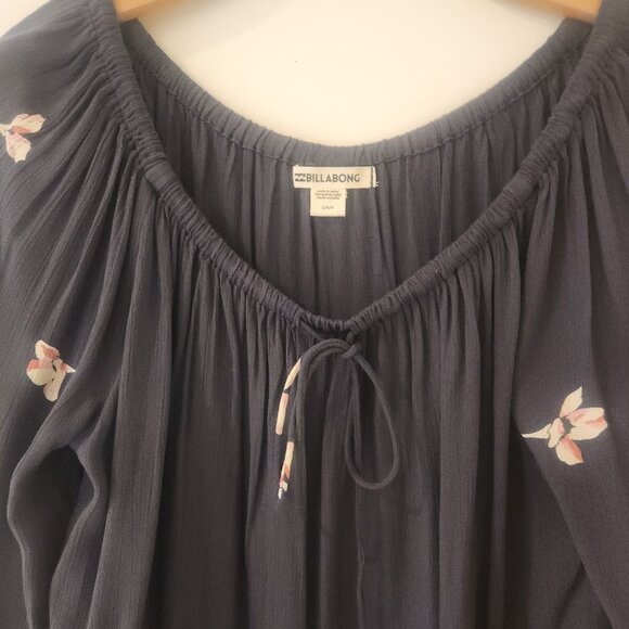 Billabong Floral Off the Shoulder Long Sleeve Top Light It Up Black Large NEW - Picture 5 of 14